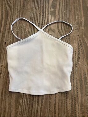 ALO Yoga White Ribbed Crisscross Cami Crop Top
